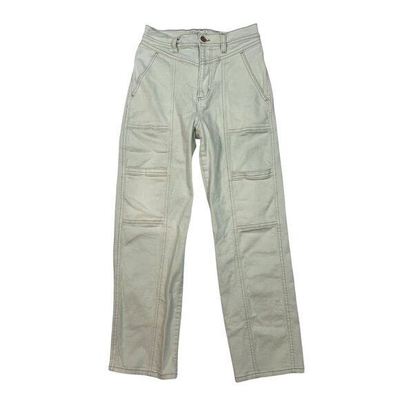 Jessica Simpson Slim Straight Cargo Ankle Jeans Size 26 Trouser High Rise Ecru - Picture 4 of 12